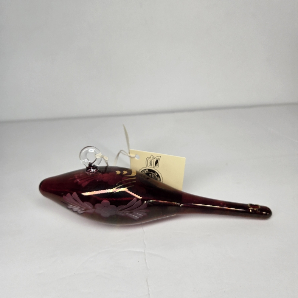 Vintage Egyptian Etched Glass Icicle Teardrop Ornament 24k Trim German Pyrex‎